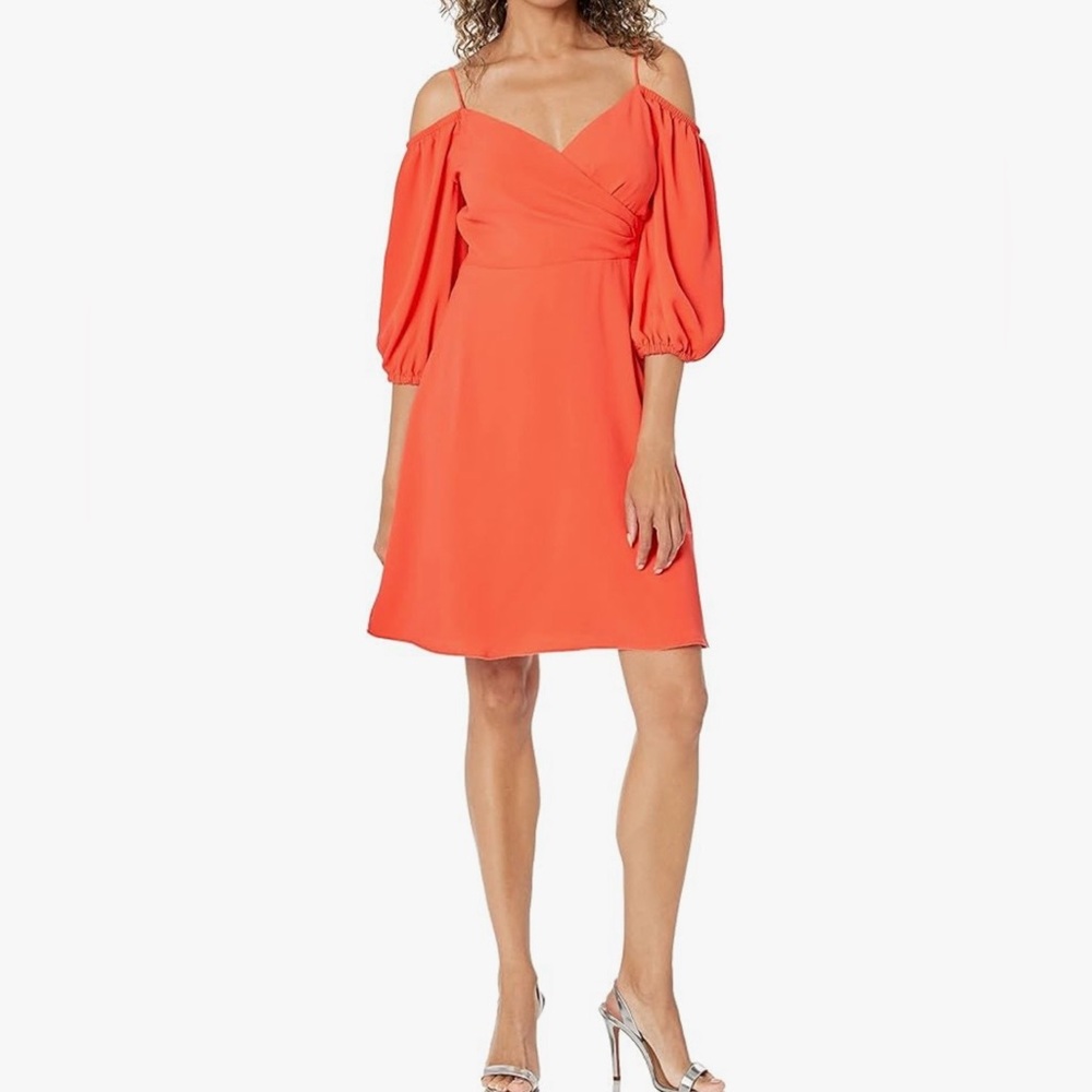 Trina Turk Vibrant Orange Cold-Shoulder Dress